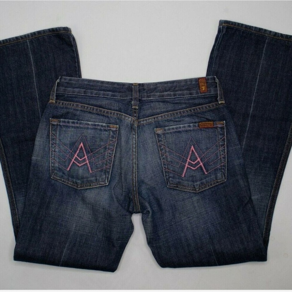 7 For All Mankind Low Rise Pink Embroidered A Pocket Bootcut Jeans